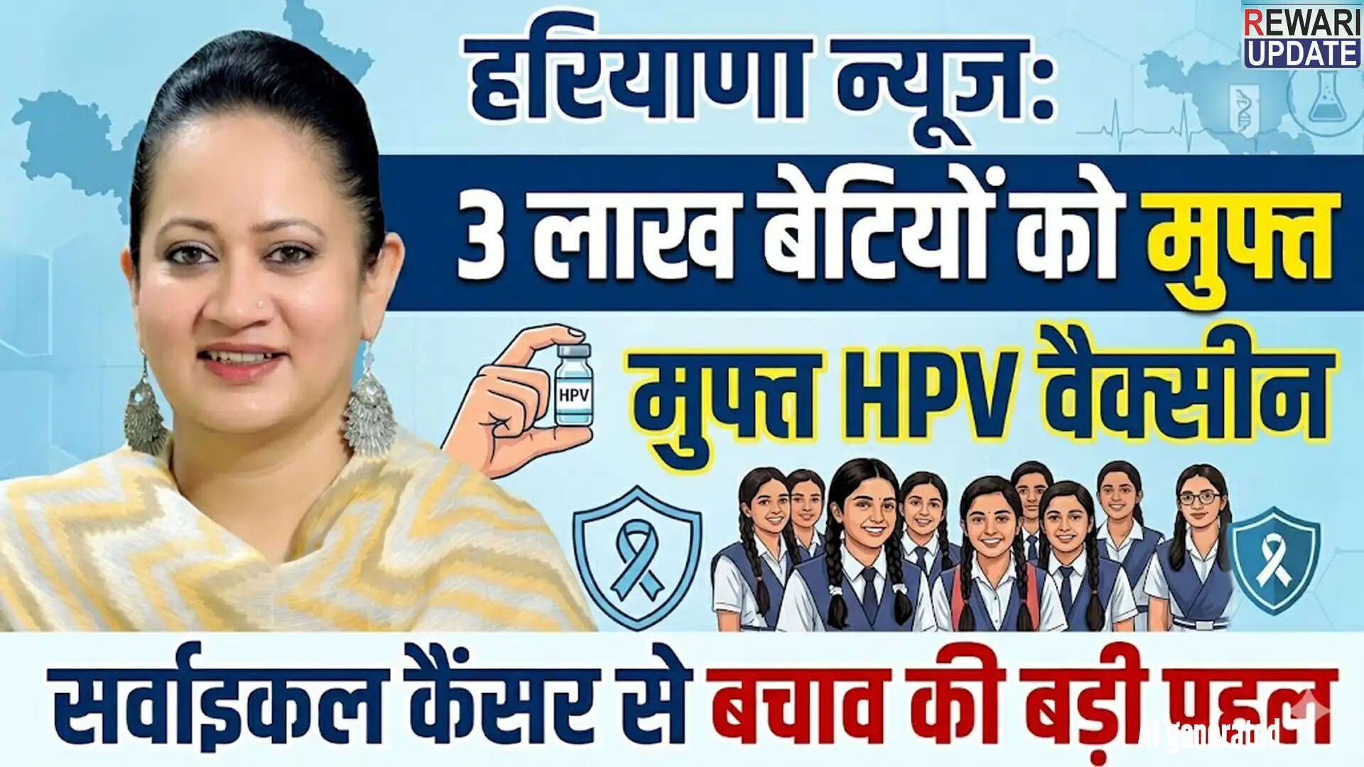 हरियाणा में 3 लाख लड़कियों को मुफ्त HPV वैक्सीन, सर्वाइकल कैंसर से सुरक्षा की पहल