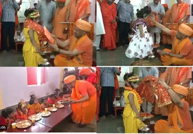 सीएम योगी ने नवरात्रि के अंतिम दिन कन्या पूजन किया