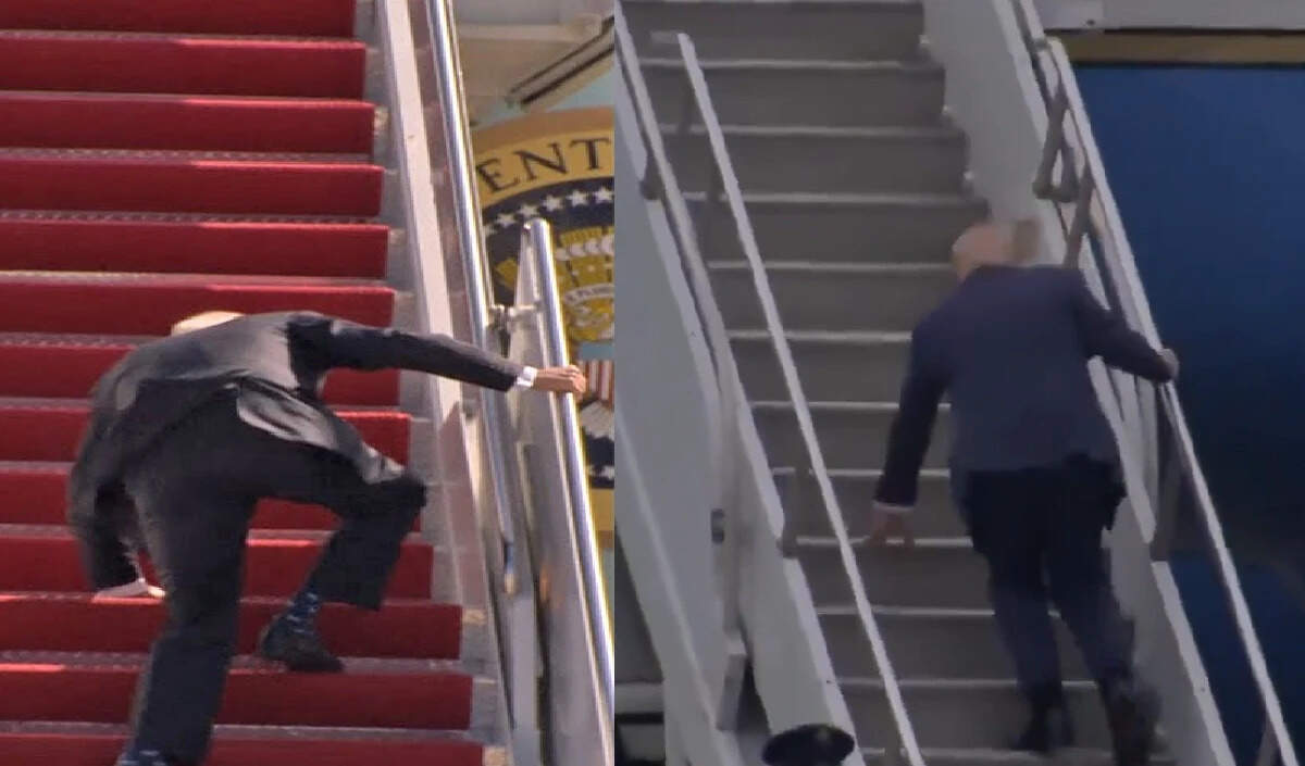 डोनाल्ड ट्रंप की सीढ़ियों पर लड़खड़ाहट, सोशल मीडिया पर वायरल हुआ वीडियो