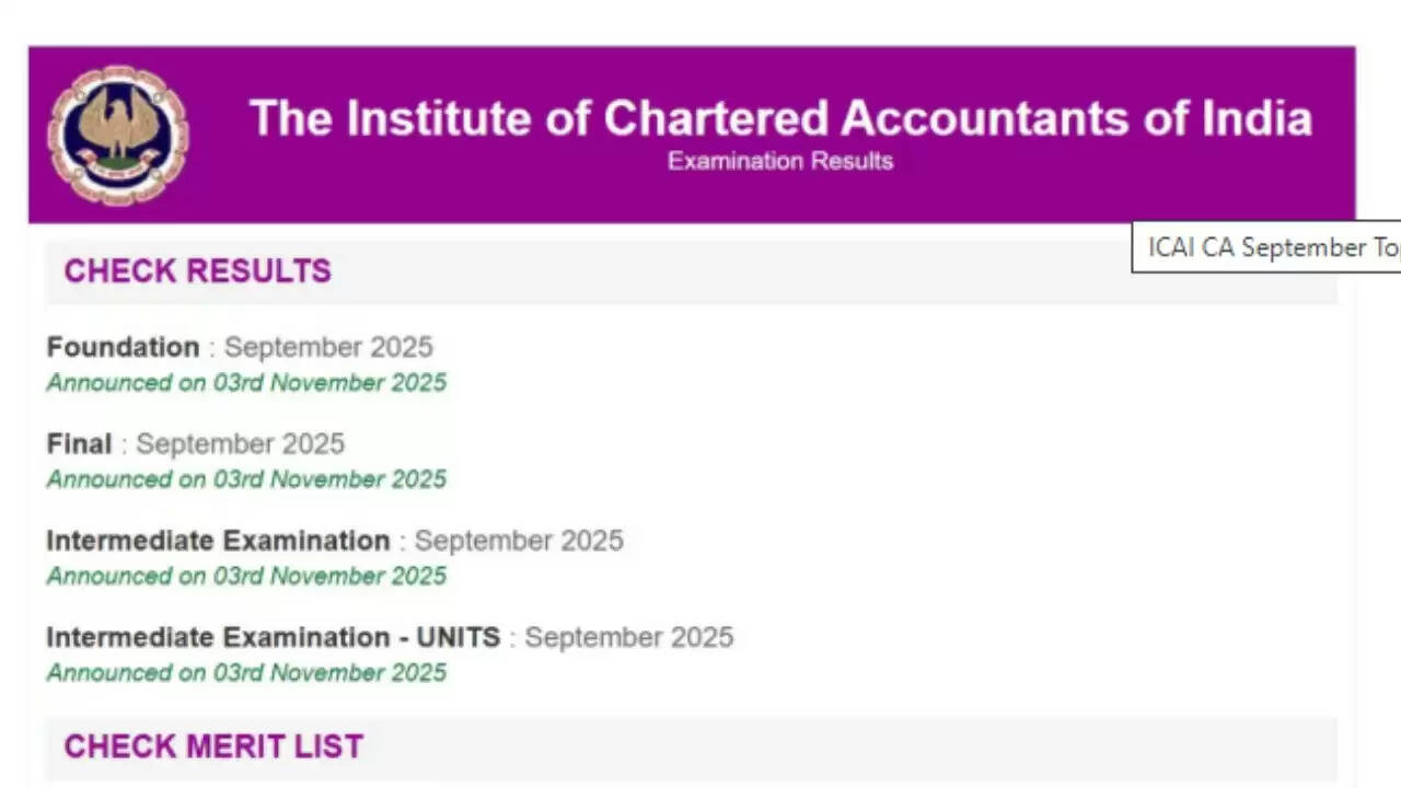 ICAI ने सितंबर 2025 CA परीक्षा के परिणाम घोषित किए