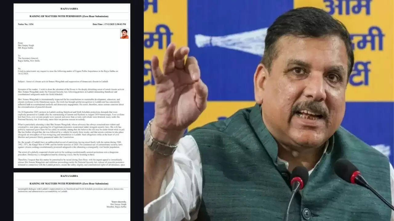 संजय सिंह ने लद्दाख में सोनम वांगचुक की गिरफ्तारी पर उठाया सवाल, सरकार पर लगाया गंभीर आरोप