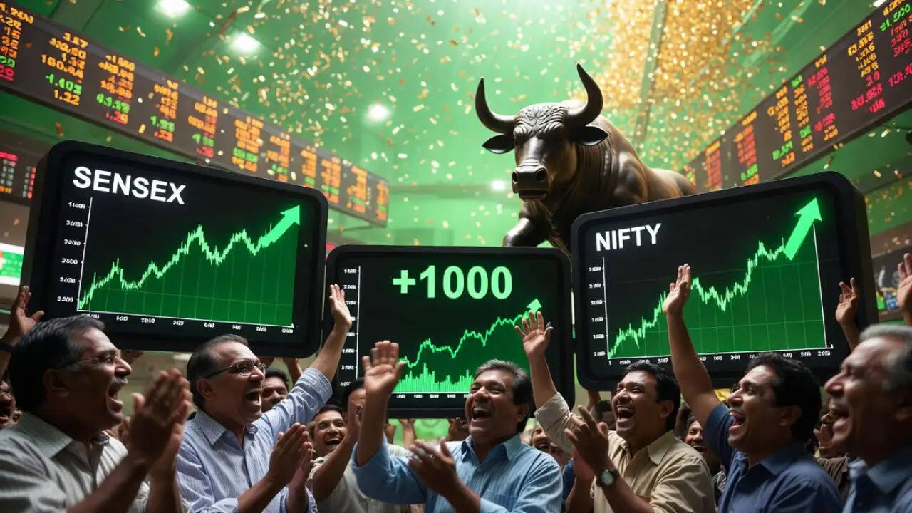 भारतीय शेयर बाजार में जोरदार उछाल, सेंसेक्स 1,000 अंक बढ़ा