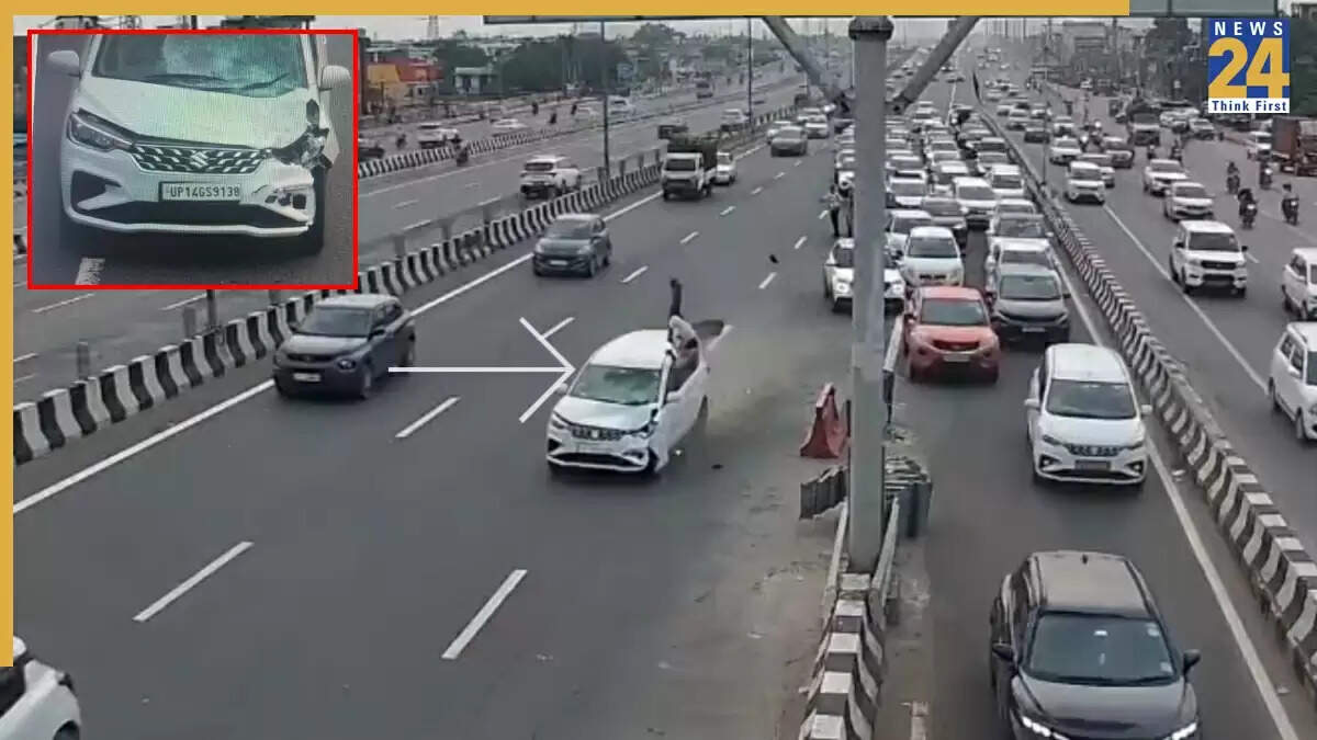 दिल्ली मेरठ एक्सप्रेसवे पर तेज रफ्तार कार ने ट्रैफिक पुलिसकर्मी को टक्कर मारी