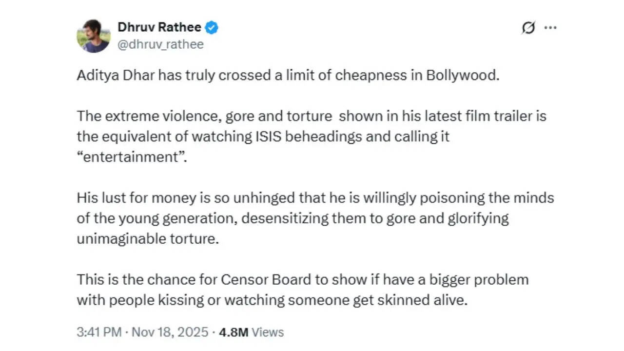 धुरंधर फिल्म के ट्रेलर पर ध्रुव राठी का विवादित बयान