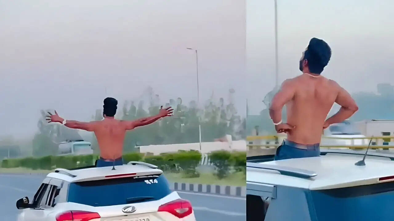 हापुड़ में कार के सनरूफ से स्टंट करने वाले युवक पर कार्रवाई