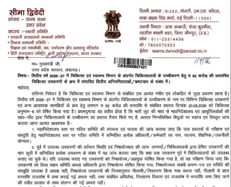 चिकित्सा उपकरणों की खरीद में भ्रष्टाचार की आशंका, सांसद ने उठाई आवाज
