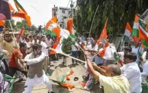 बिहार में वोटर अधिकार यात्रा के दौरान भाजपा का कांग्रेस के खिलाफ प्रदर्शन