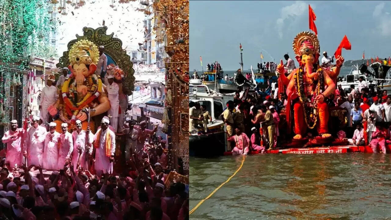 गणेश विसर्जन: मुंबई में बप्पा को भावपूर्ण विदाई, बारिश में भी नहीं कम हुआ उत्साह