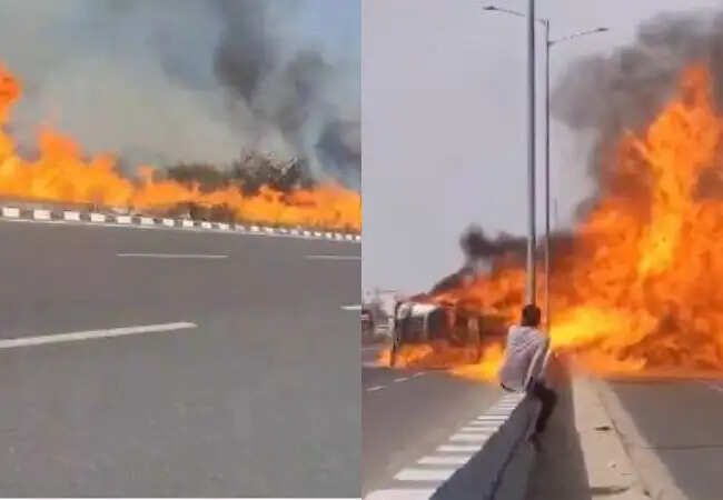 तेल टैंकर पलटने से हाईवे पर लगी भीषण आग, एक की मौत