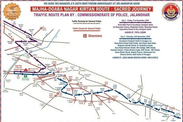 श्री गुरु तेग बहादुर साहिब जी के 350वें शहीदी दिवस पर नगर कीर्तन का मार्ग