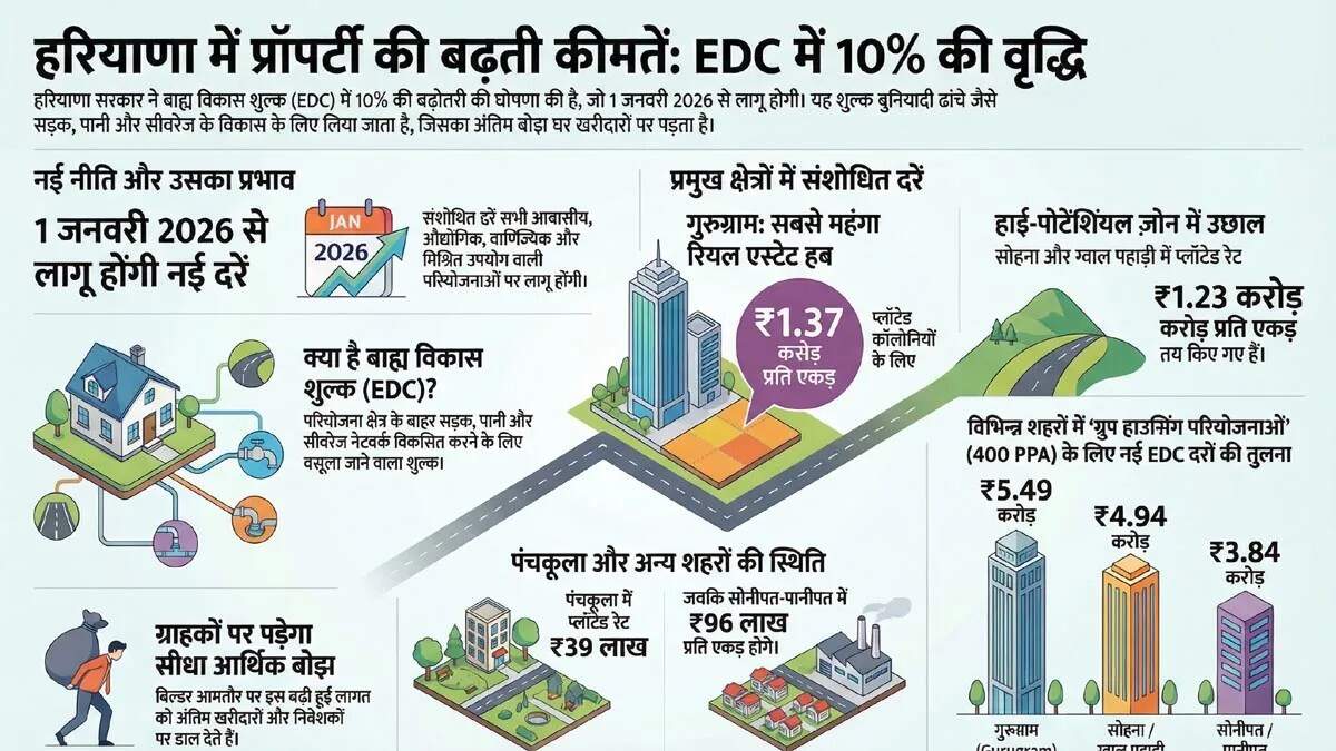 हरियाणा में बाह्य विकास शुल्क में 10% की वृद्धि, प्रॉपर्टी की कीमतें बढ़ेंगी
