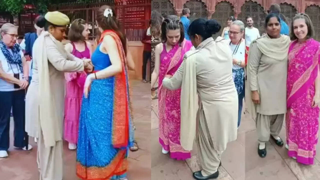 ताजमहल पर विदेशी महिलाओं की साड़ी पहनने की अनोखी कहानी, भारतीय संस्कृति की झलक