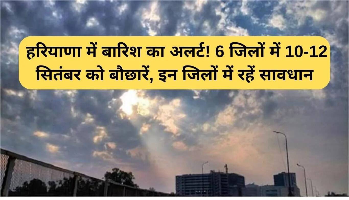 हरियाणा में बारिश का अलर्ट: 10 से 12 सितंबर तक 6 जिलों में होगी हल्की से मध्यम बारिश