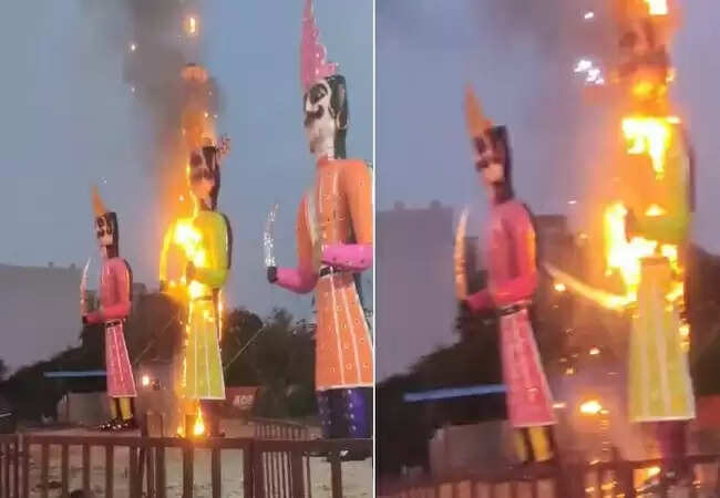 भोपाल में दशहरा उत्सव से पहले रावण के पुतले में आग लगाई गई