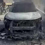 यमुनानगर में महिंद्रा एक्सयूवी में आग लगने से मची अफरा-तफरी