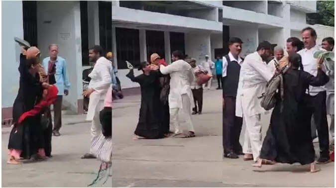 रामपुर कोर्ट में पति-पत्नी के विवाद का वीडियो वायरल, पत्नी ने चप्पलों से की पिटाई