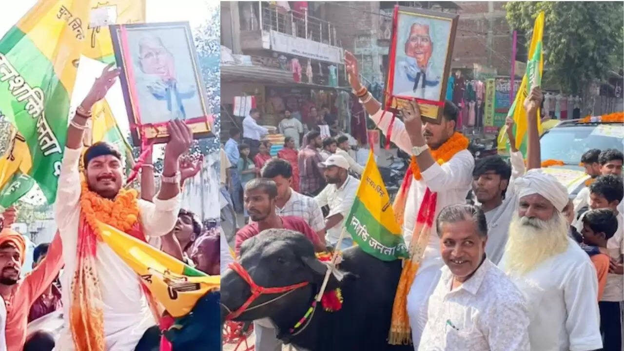 बिहार चुनाव 2025: भैंस पर सवार होकर नामांकन दाखिल करने वाले अरुण यादव की अनोखी शैली