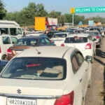 चंडीगढ़ में दो किलोमीटर लंबा ट्रैफिक जाम, पुलिस की सख्त चेकिंग से प्रभावित