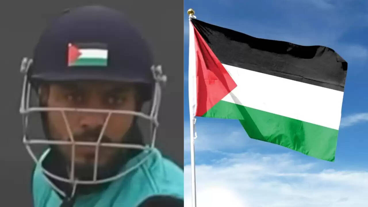 जम्मू-कश्मीर में क्रिकेट मैच में राजनीतिक विवाद: खिलाड़ी ने हेलमेट पर लगाया फिलिस्तीन का झंडा