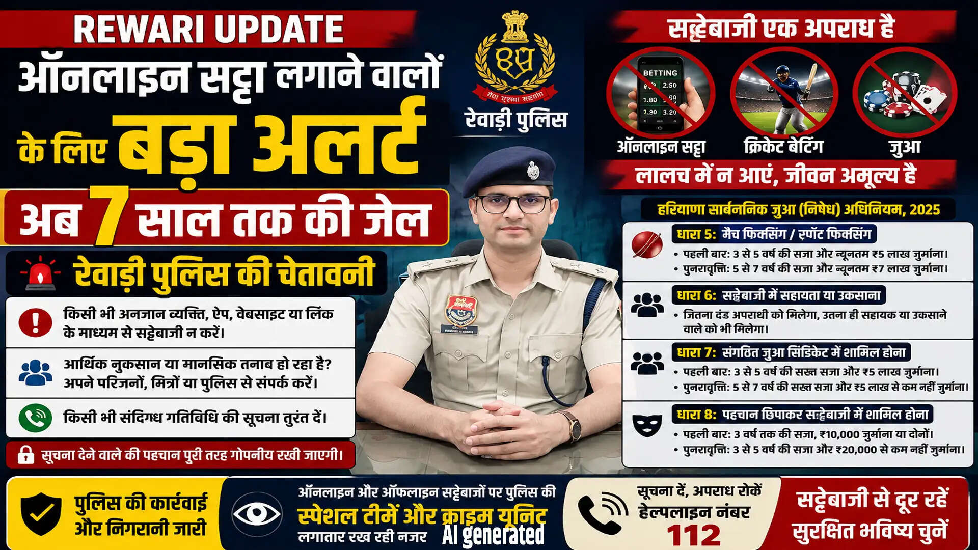 रेवाड़ी पुलिस की सट्टेबाजी के खिलाफ चेतावनी: 7 साल तक की सजा