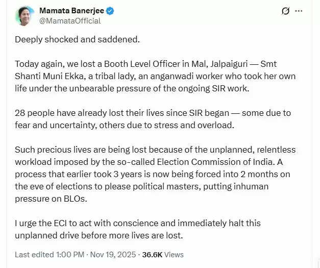 ममता बनर्जी का चुनाव आयोग पर हमला, एसआईआर के कारण बढ़ी तनाव की स्थिति