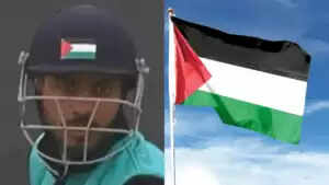 जम्मू-कश्मीर में क्रिकेट मैच में राजनीतिक विवाद: खिलाड़ी ने हेलमेट पर लगाया फिलिस्तीन का झंडा