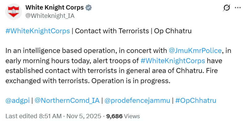 किश्तवाड़ में सुरक्षाबलों और आतंकियों के बीच मुठभेड़, एक जवान घायल