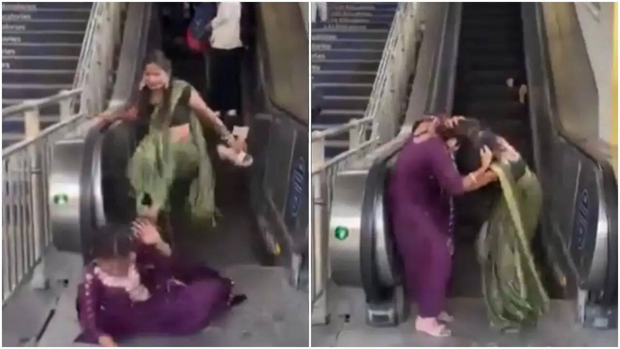 दिल्ली मेट्रो में महिलाओं के बीच एस्केलेटर पर भिड़ंत का वायरल वीडियो