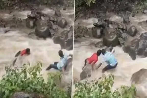 पर्यटक की जान बचाने वाली घटना: झरने में सेल्फी लेते समय बहा