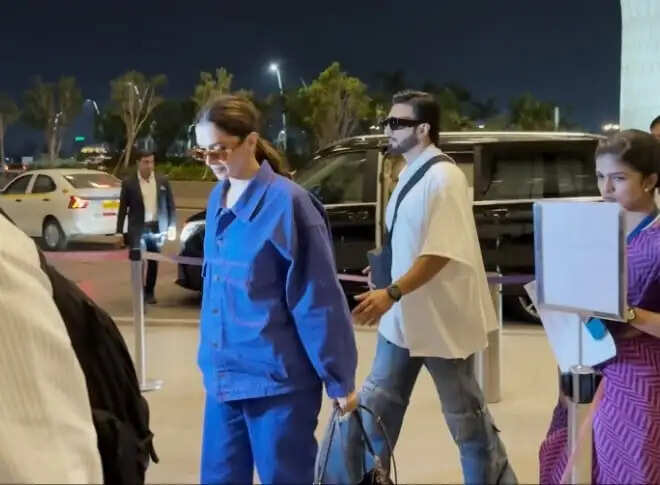 दीपिका पादुकोण और रणवीर सिंह का एयरपोर्ट पर खास लुक