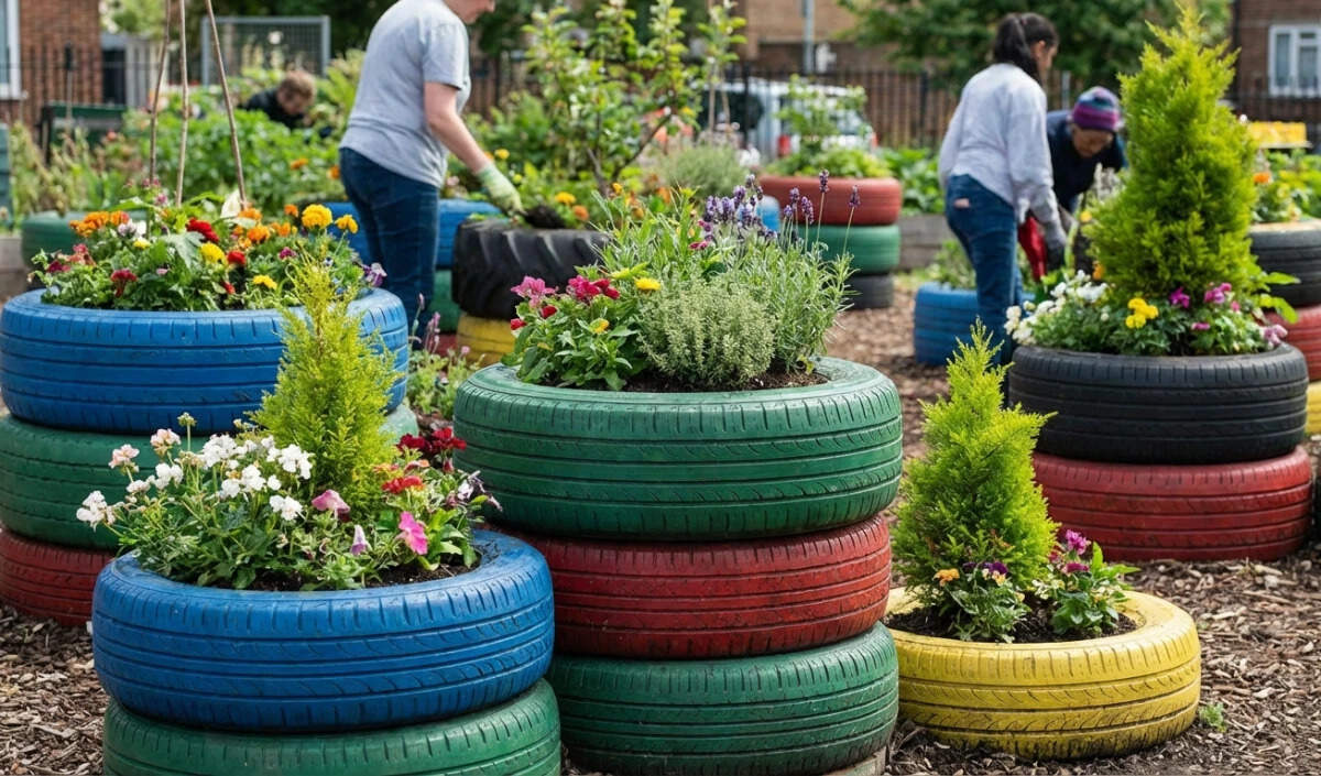 पुराने टायरों से बनाए प्लांटर: सजावट का अनोखा तरीका