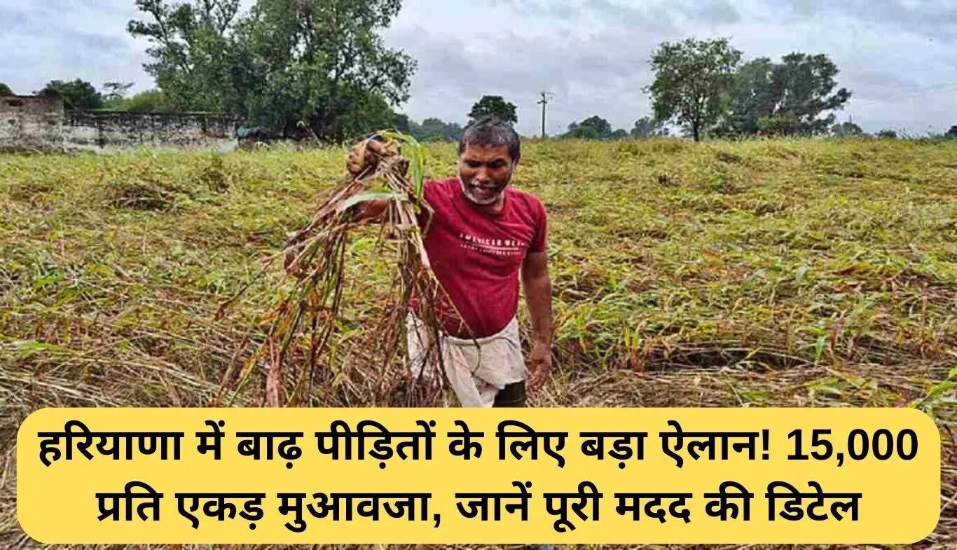 हरियाणा बाढ़ राहत: किसानों के लिए 15,000 रुपये प्रति एकड़ मुआवजा