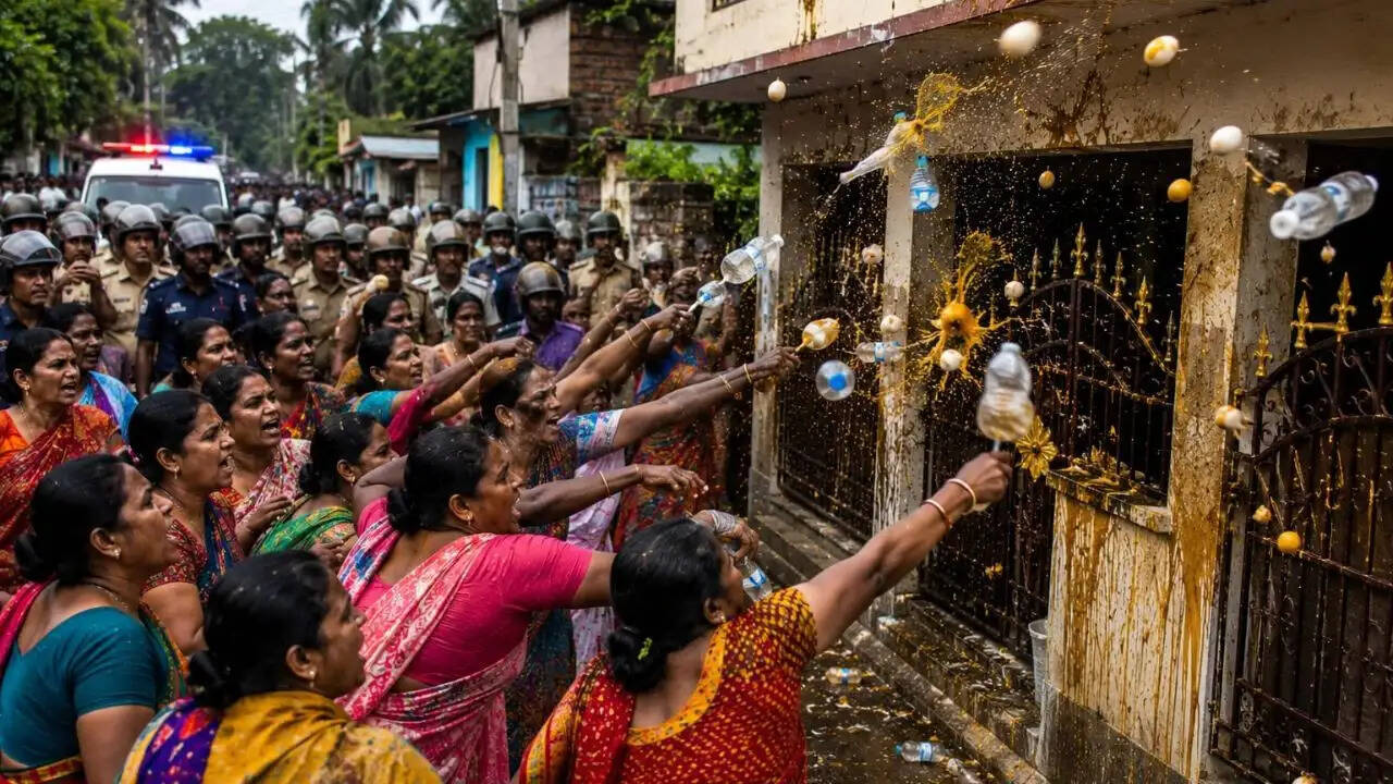पश्चिम बंगाल में TMC प्रमुख के खिलाफ ग्रामीणों का उग्र प्रदर्शन: सड़े अंडे और पानी की बोतलें फेंकी गईं