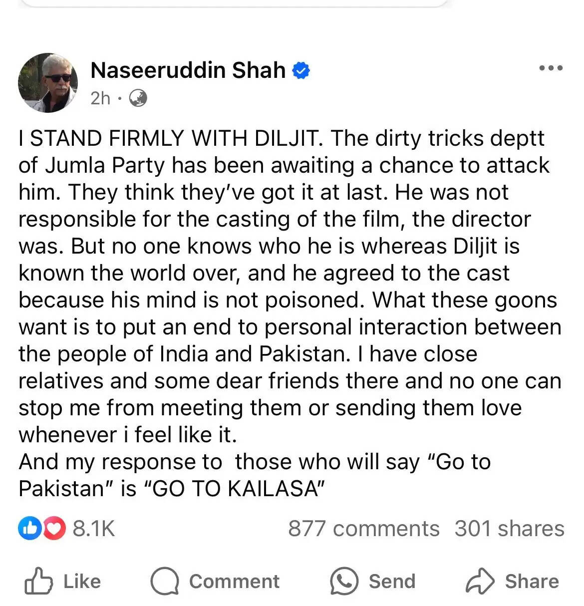 Naseeruddin Shah Stands by Diljit Dosanjh Amid Controversy