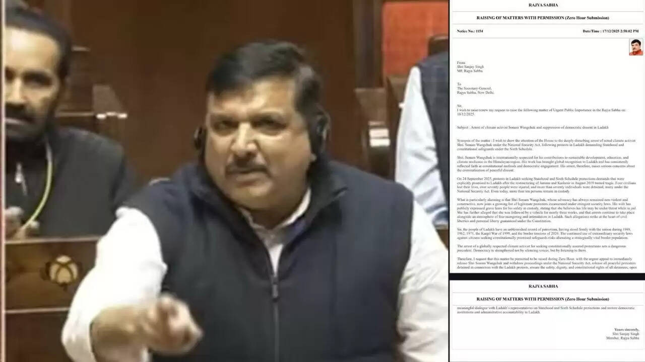 संजय सिंह ने लद्दाख मुद्दे पर उठाई आवाज़, सोनम वांगचुक की गिरफ्तारी पर जताई चिंता