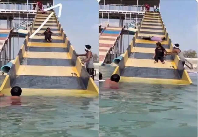वाटर पार्क में मजेदार हादसा: वायरल वीडियो ने सबको हंसाया