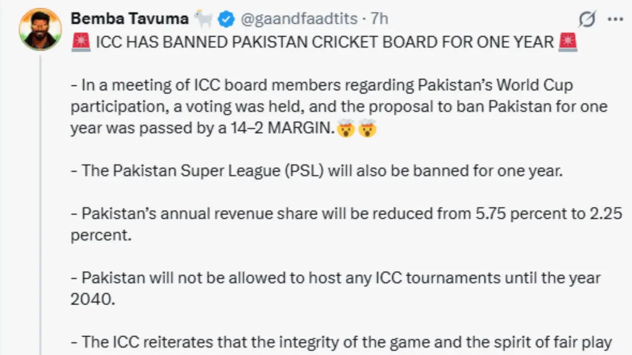 क्या ICC ने पाकिस्तान पर लगाया एक साल का बैन? जानें सचाई