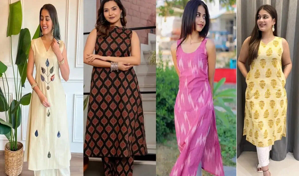 गर्मियों में ऑफिस के लिए स्टाइलिश स्लीवलेस कुर्तियाँ