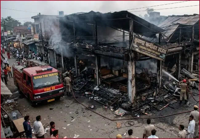 मुजफ्फरपुर में भीषण आग से दो दुकानों को नुकसान, जनहानि से बचा गया