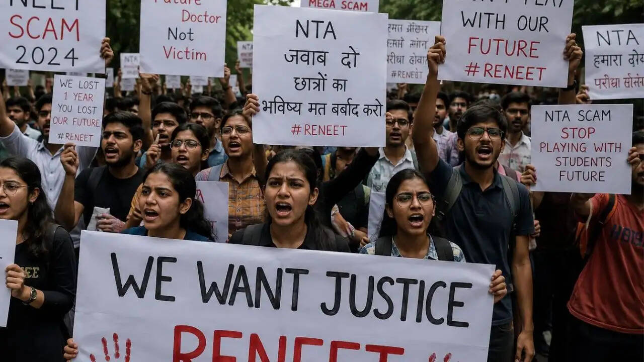 NEET पेपर लीक पर NSUI का जोरदार प्रदर्शन: छात्रों ने NTA मुख्यालय में घुसने की कोशिश की