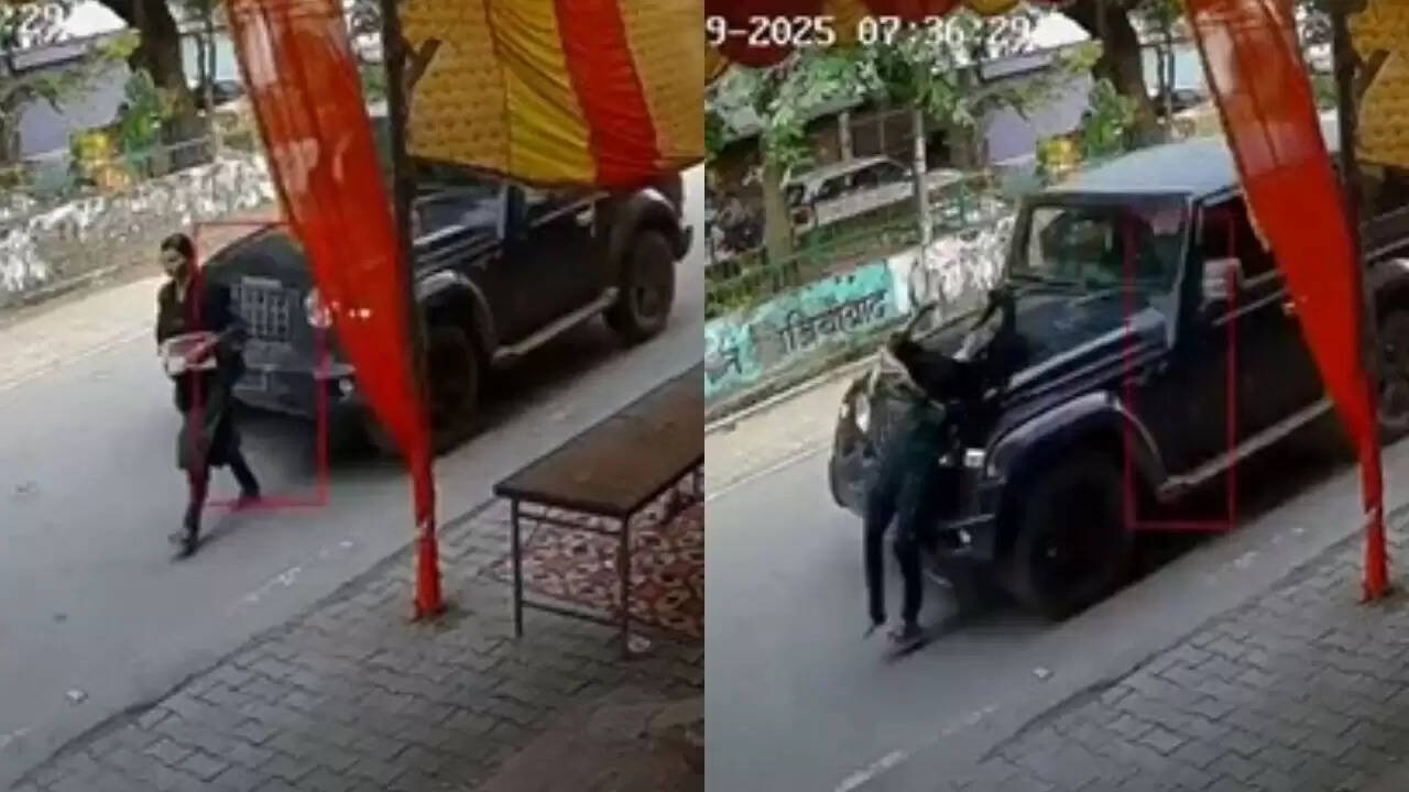 गाजियाबाद में तेज रफ्तार थार कार से महिला को लगी टक्कर, वीडियो वायरल