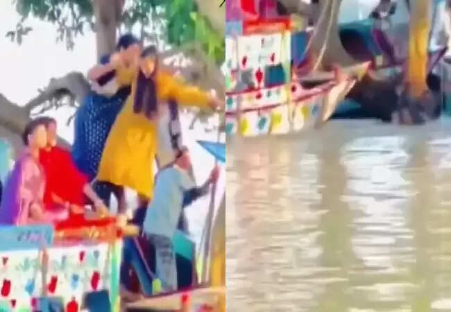 वायरल वीडियो: लड़की और उसकी मदद करने वाली महिला का नदी में गिरना