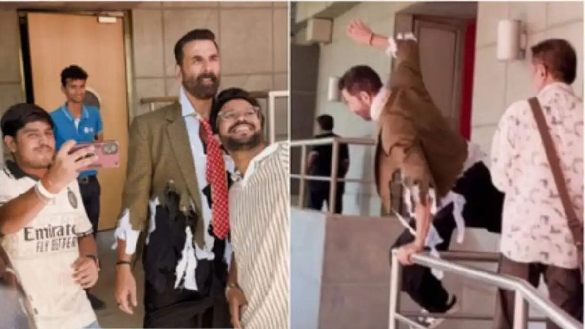 अक्षय कुमार का अनोखा लुक और सीढ़ियों से कूदने का मजेदार पल