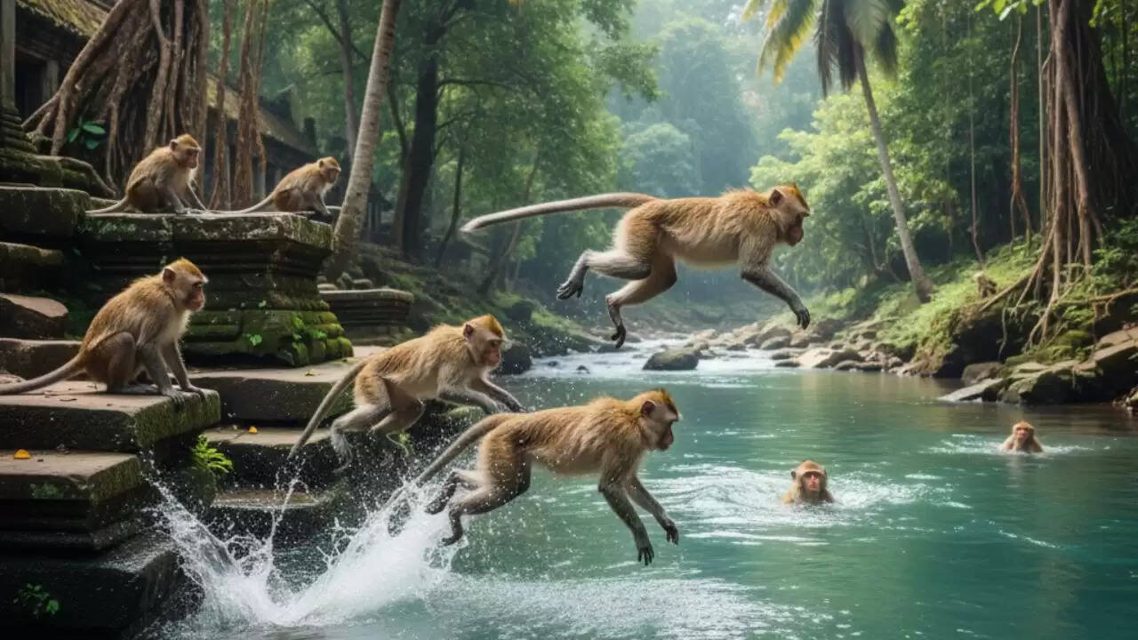 बंदरों की बहादुरी: मगरमच्छ से साथी को बचाने की अद्भुत घटना