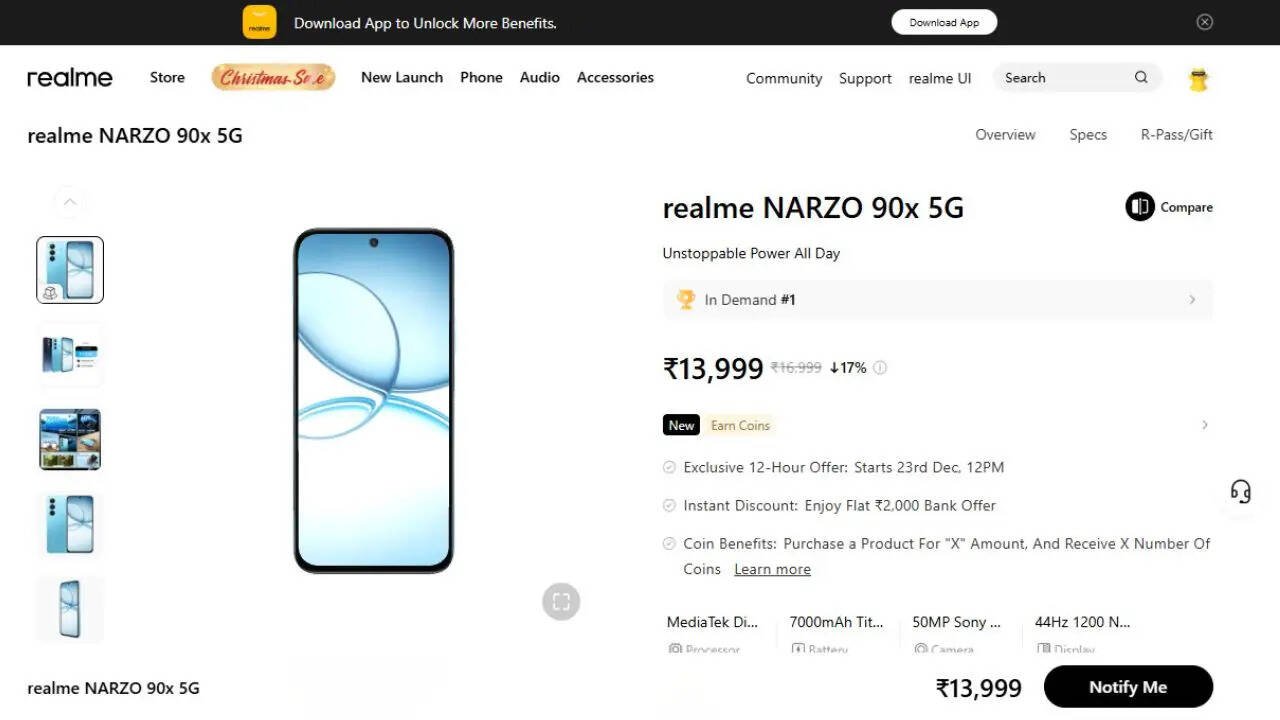 Realme Narzo 90x 5G की बिक्री आज से शुरू, जानें कीमत और ऑफर्स