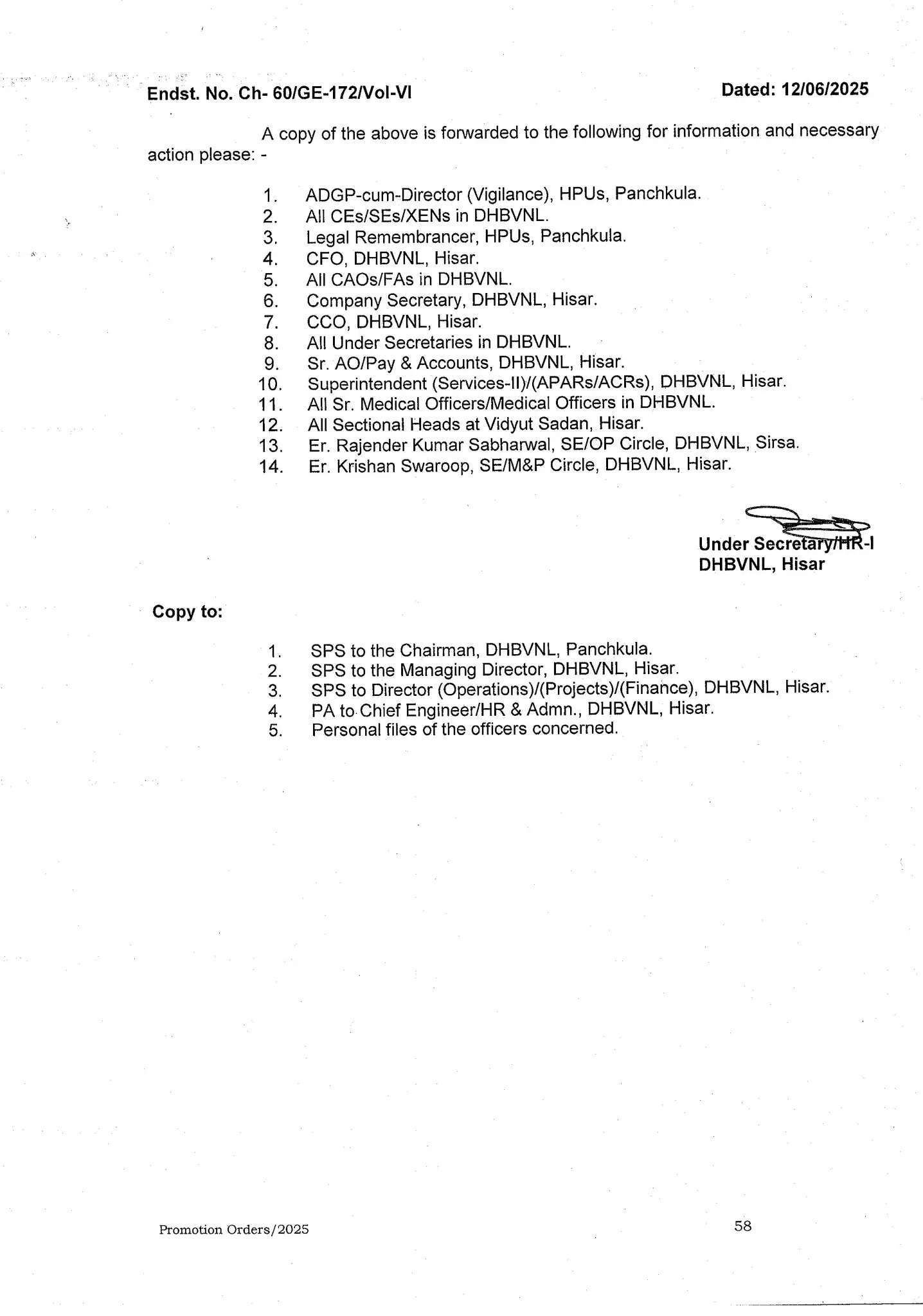 हरियाणा में बिजली विभाग के अधिकारियों को मिली पदोन्नति