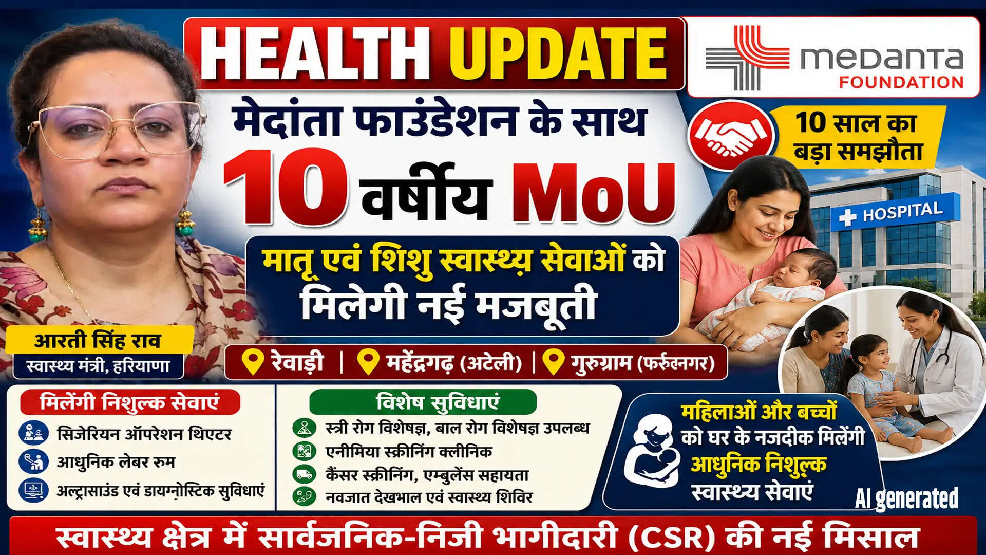 हरियाणा में मातृ एवं शिशु स्वास्थ्य सेवाओं के लिए मेदांता फाउंडेशन के साथ समझौता