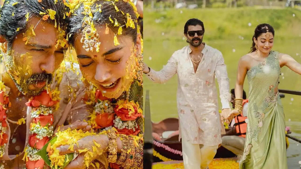 रश्मिका मंदाना और विजय देवरकोंडा की हल्दी समारोह की रंगीन झलकियाँ
