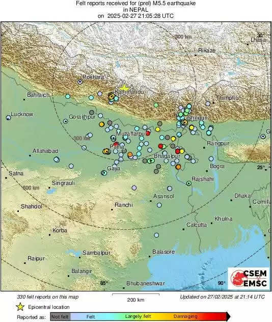 (अपडेट) नेपाल में 6.1 तीव्रता का भूकंप, कोई मानवीय क्षति नहीं