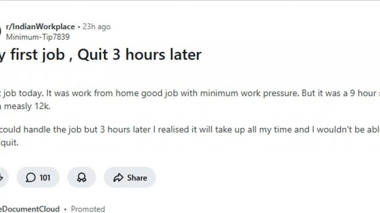 युवा पेशेवर ने पहली नौकरी छोड़ने का किया खुलासा, वेतन और काम के दबाव पर उठाए सवाल